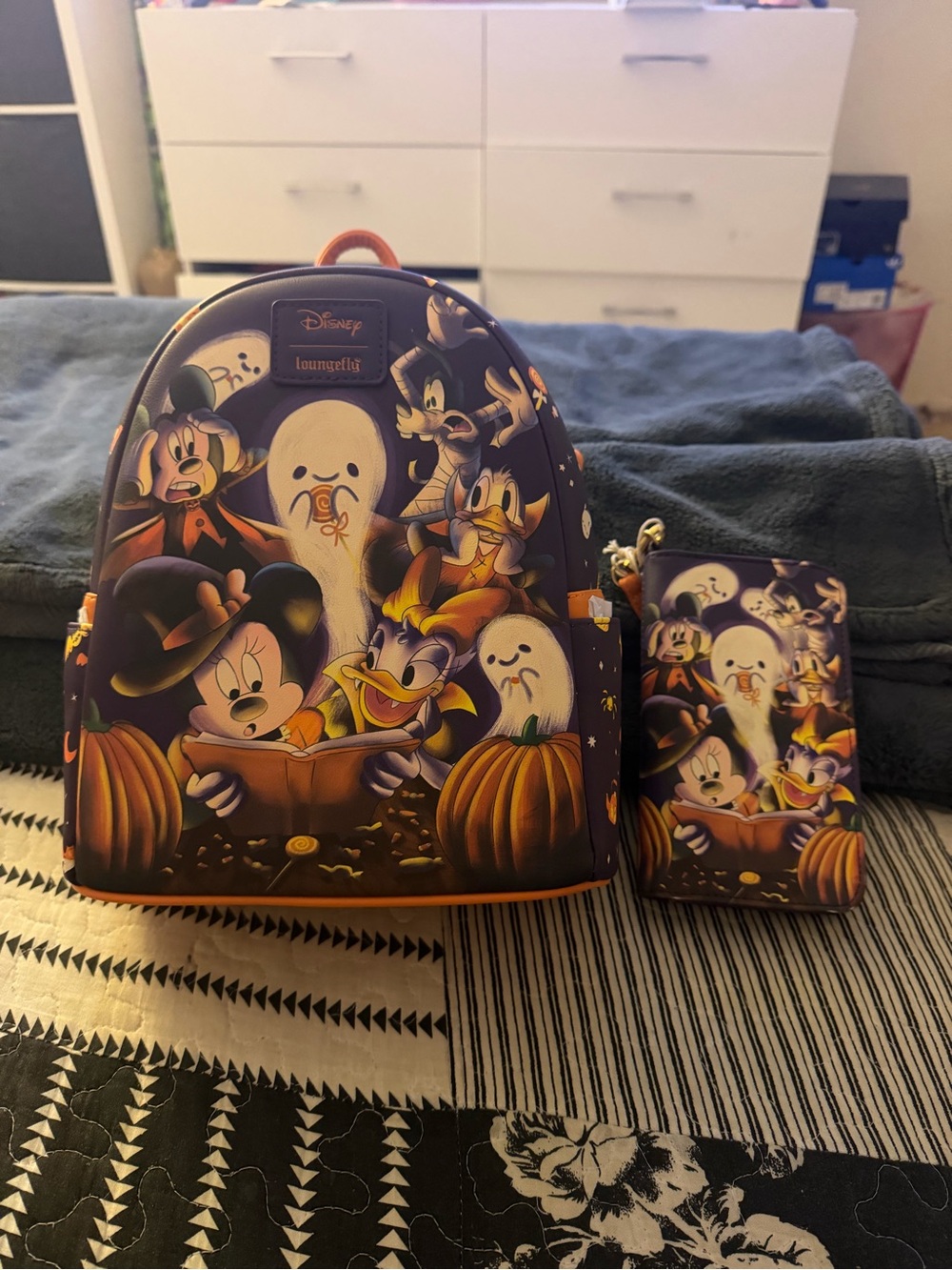 Loungefly Purple Halloween Disney Mini Backpack with Matching Wallet